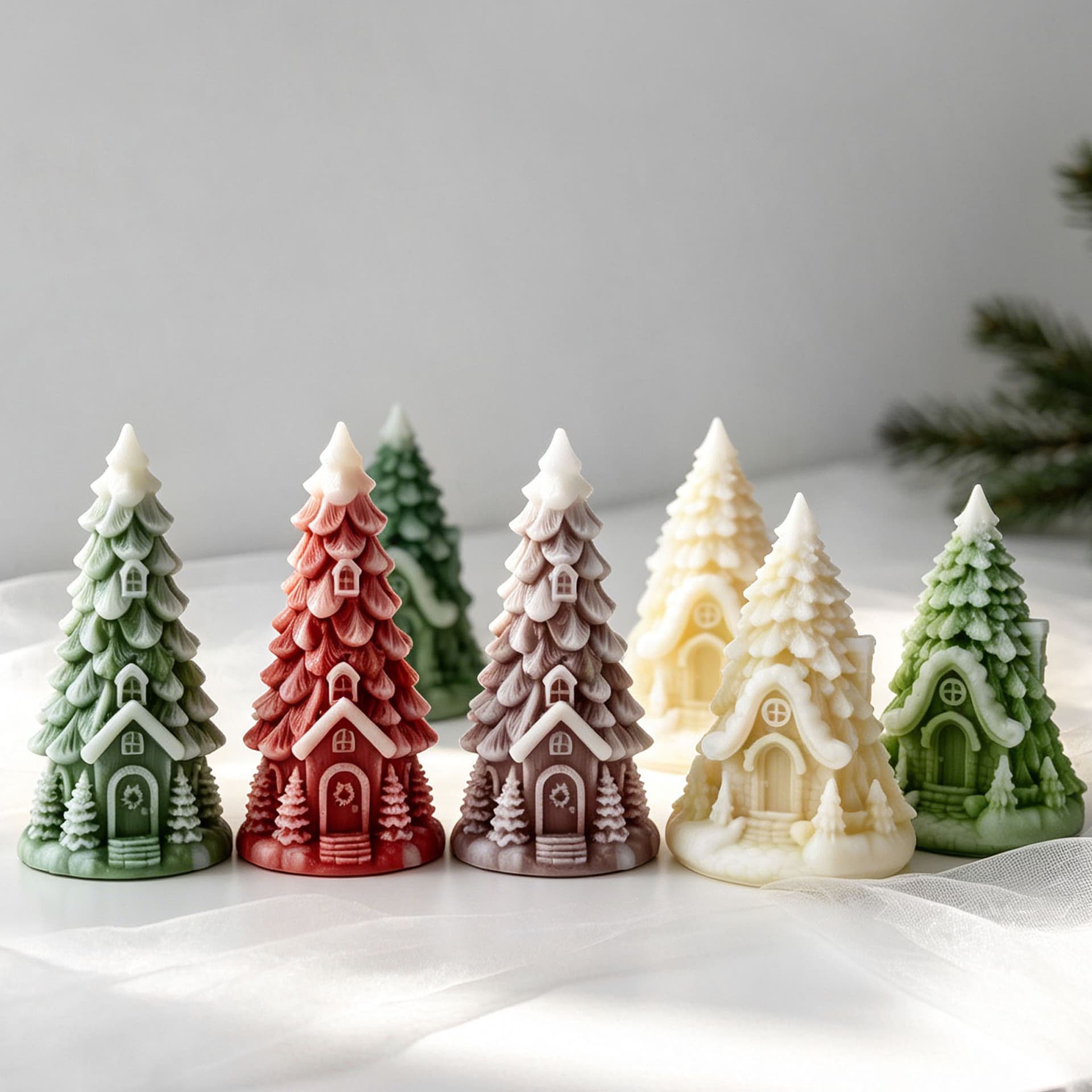 New Christmas Tree House Scented Candle Mold DIY Christmas Candle Gypsum Resin Silicone Mold Cross-Border