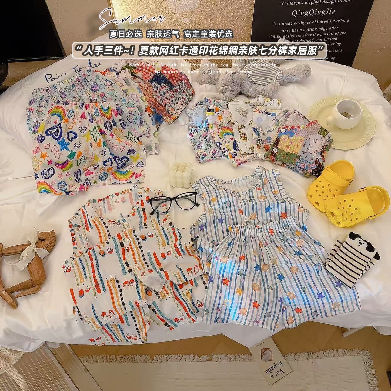 【Class A】New Summer Shorts Set in Cotton Silk for Boys and Girls, Korean Style Casual Fashion Quality Children's Wear