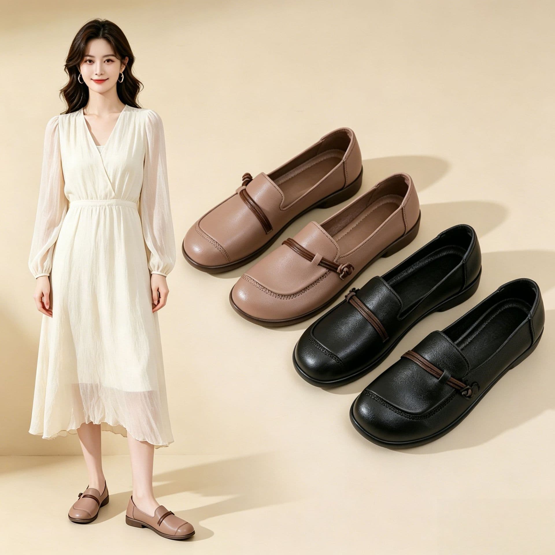 Soft Sole Soft Top Mother Shoes Fenya Large Size Women's Shoes Summer Breathable Comfortable Flat Non-Tiring Slip-On Casual Shoes for Women
