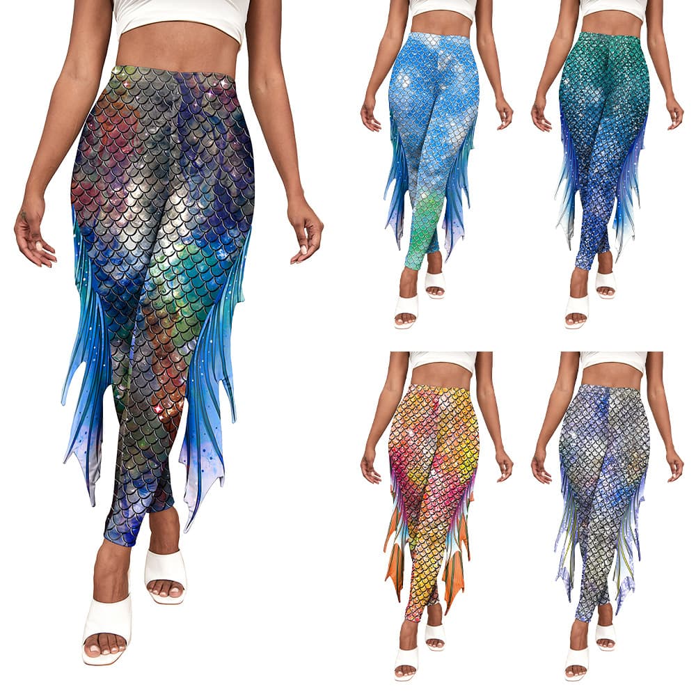 Women's Outerwear Leggings 2025 New Spring Butt-Lifting Slimming Digital Print Ankle Pants Mermaid Pants Printed Pants