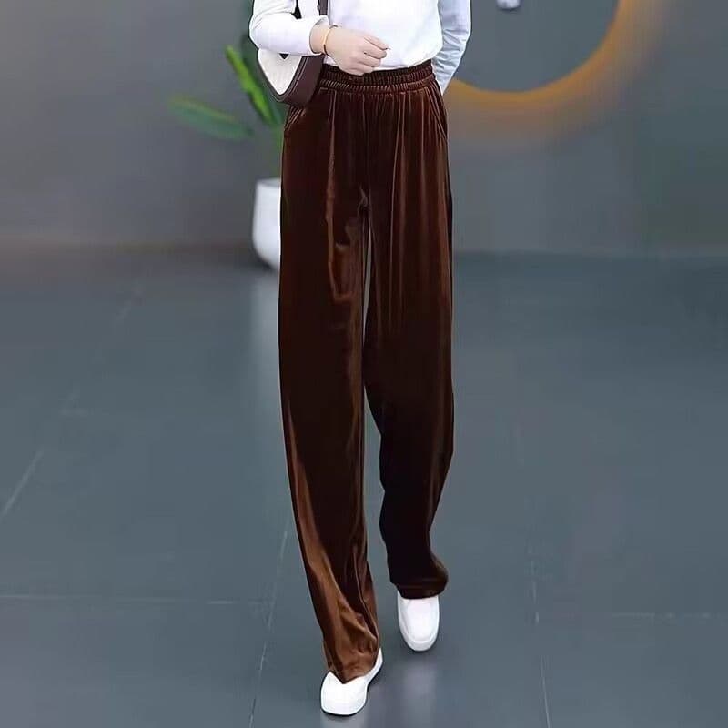 Velvet Narrow Wide-Leg Pants Women Spring/Autumn 2025 New High-Waist Concealing Slimming Drape Versatile Straight-Leg Pants