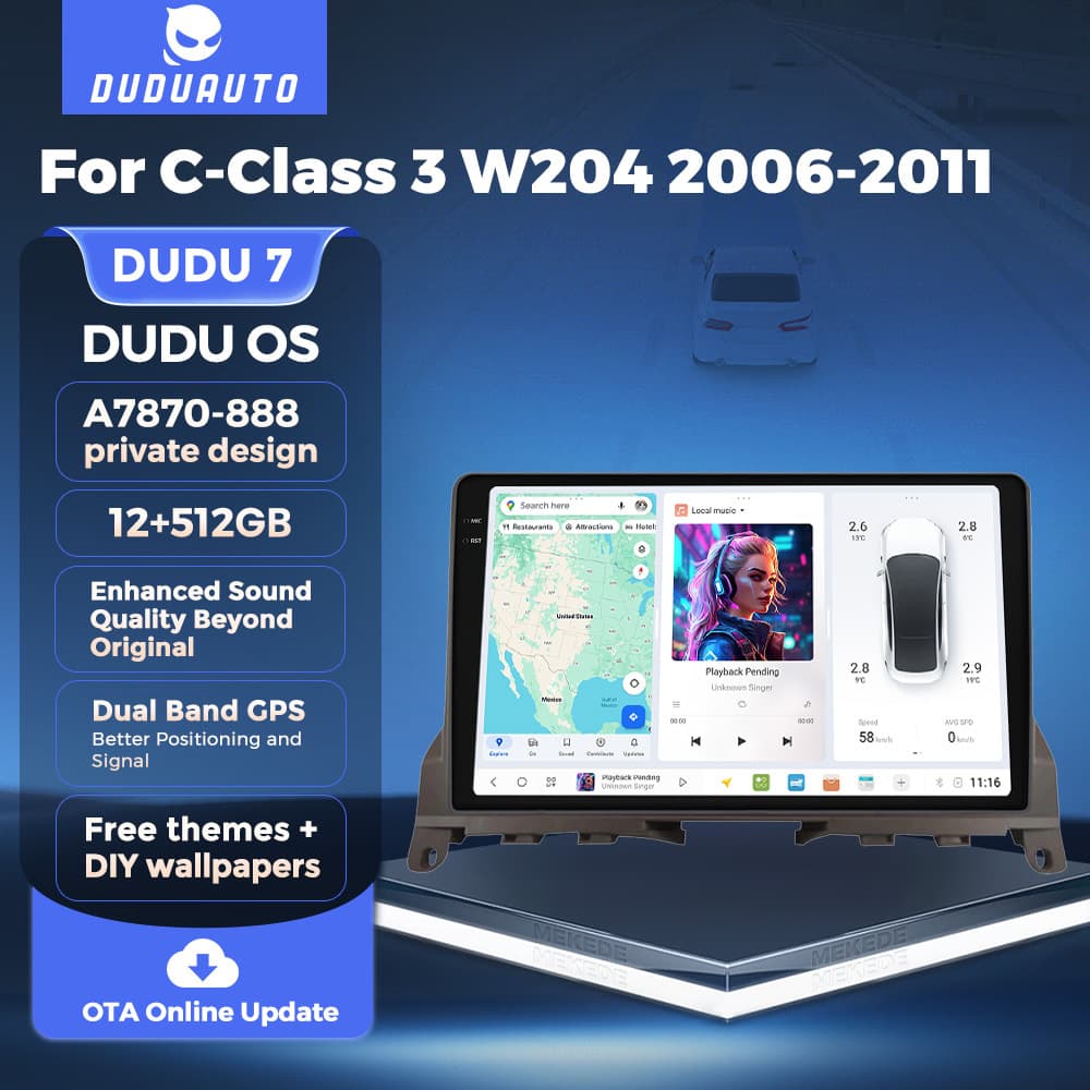 DUDUAUTO for Mercedes-Benz W204 06-11 Android Large Screen Central Control Car Navigation Bluetooth Carplay