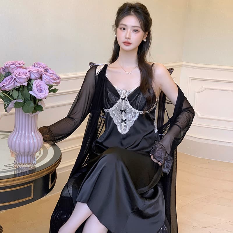 French Satin Sleepwear Women's Padded New Spring Autumn Sexy Two-Piece Nightgown Thin Two-Piece Set