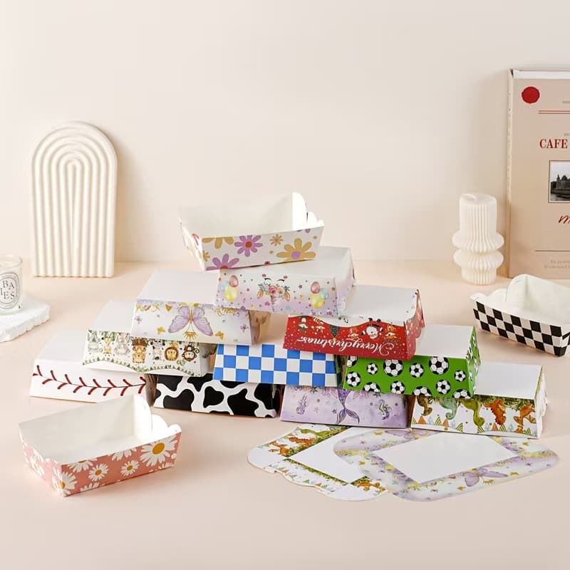 Cross-border Stock Food White Card Boat Box Disposable Lunch Box Popcorn Box French Fries Box Food Packaging Paper Box Customizable