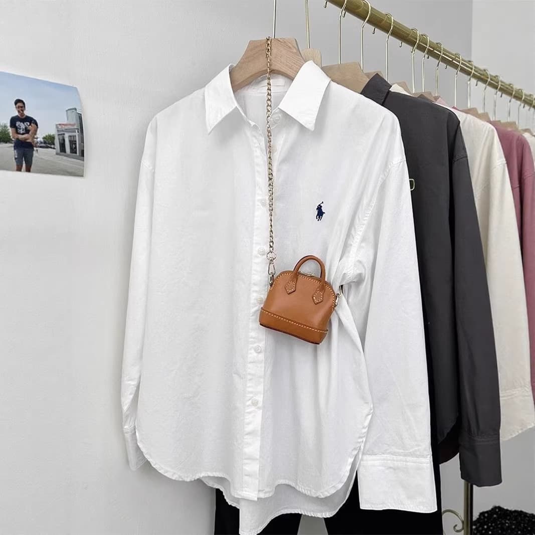 Spring and Autumn Korean-Style Loose Women's Commuter Shirt with Little Horse Embroidery, Fashionable and Versatile High-Quality Design Top