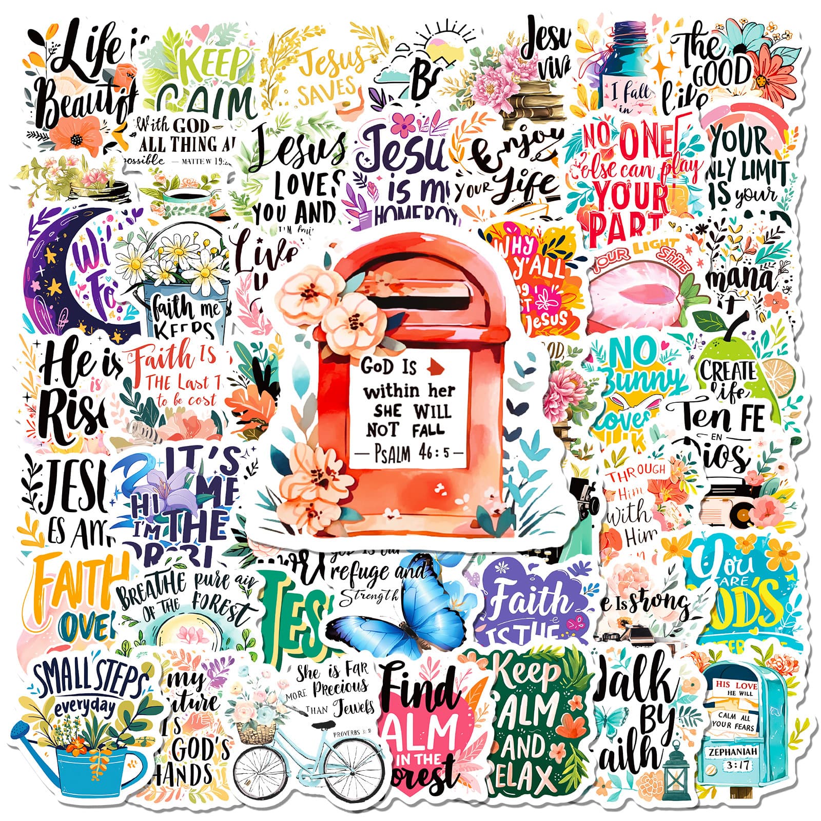 50 Retro Bible Graffiti Stickers for Water Bottles, Suitcases, Guitars, Scooters, Outdoor Waterproof Decorative Text Stickers