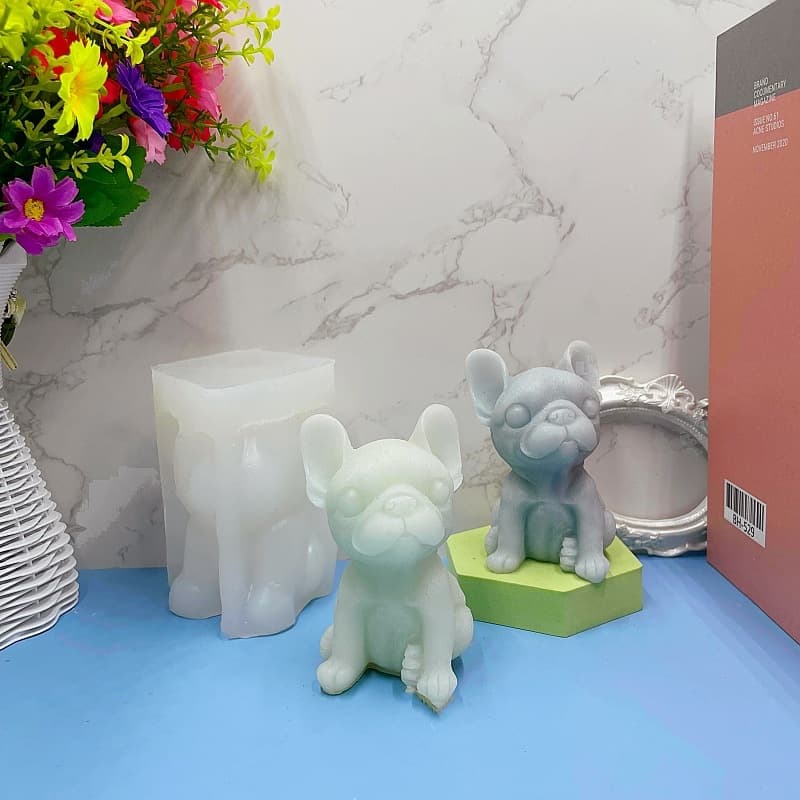 Cute 3D Bulldog Aromatherapy Candle Mold DIY Pug Shaped Candle Resin Ornament Silicone Mold