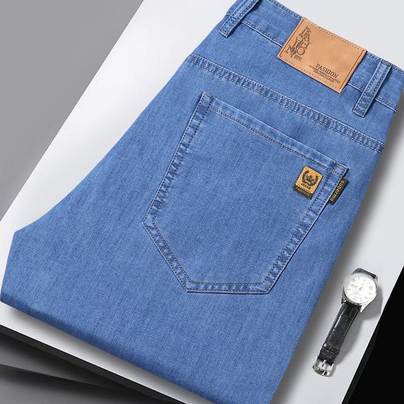 2025 Spring/Autumn New Men's Jeans, Straight-Leg Loose Casual Stretch Summer Ice Silk Trendy Long Pants for Men