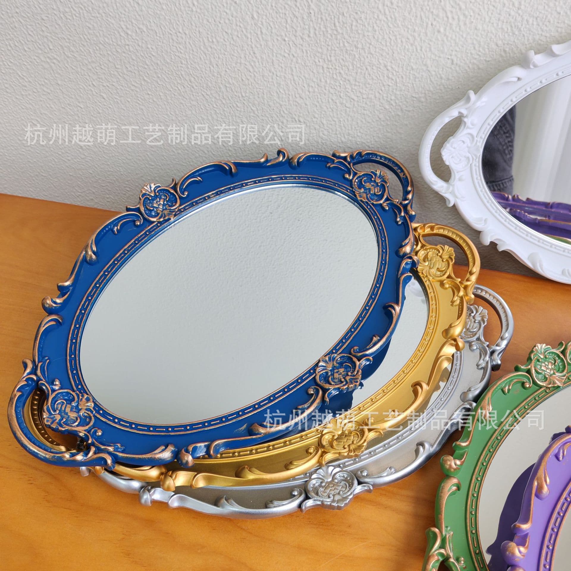 Retro European French mirror tray dollhouse props classical carved glass wedding dessert table decoration tray