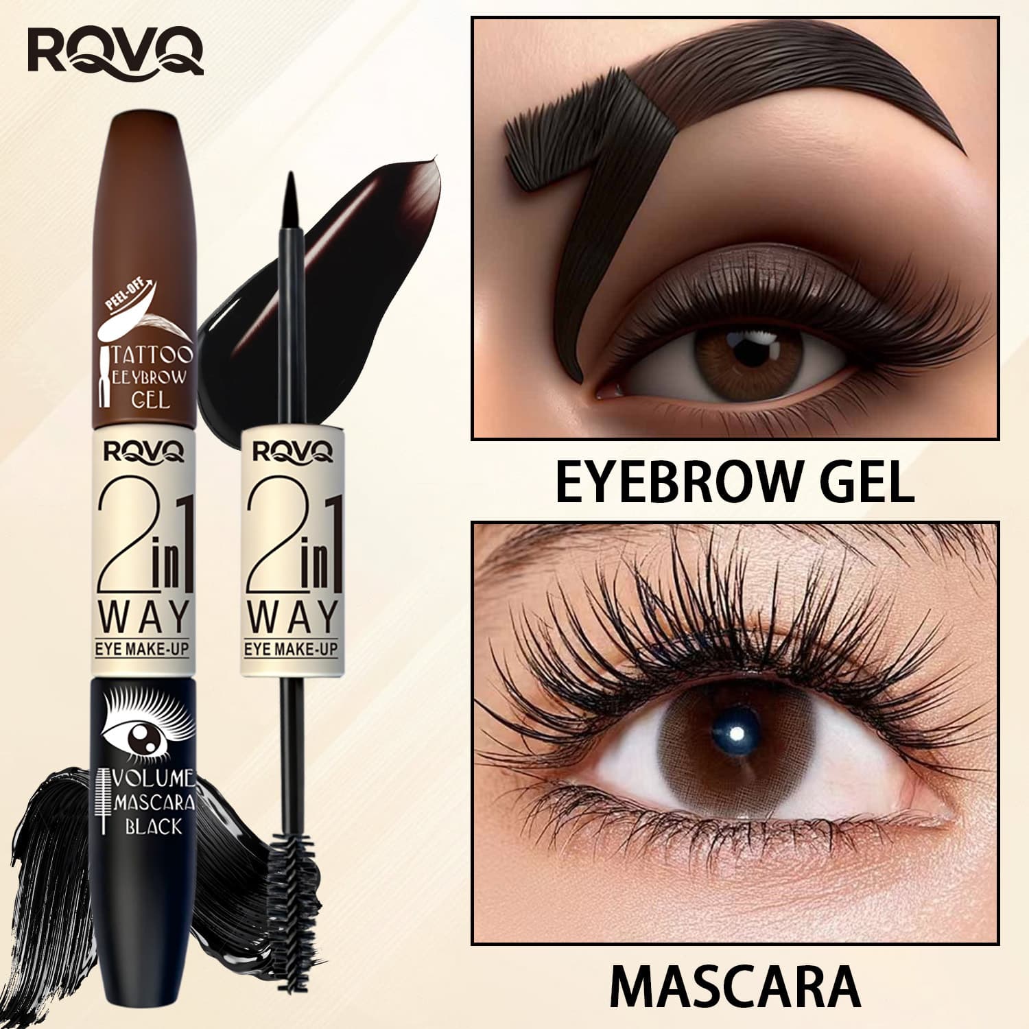 RQVQ Cross-border Dual-ended Peel-off Eyebrow Gel + Mascara 2-in-1 Lengthening Curling Smudge-proof Multi-effect Eyebrow Gel