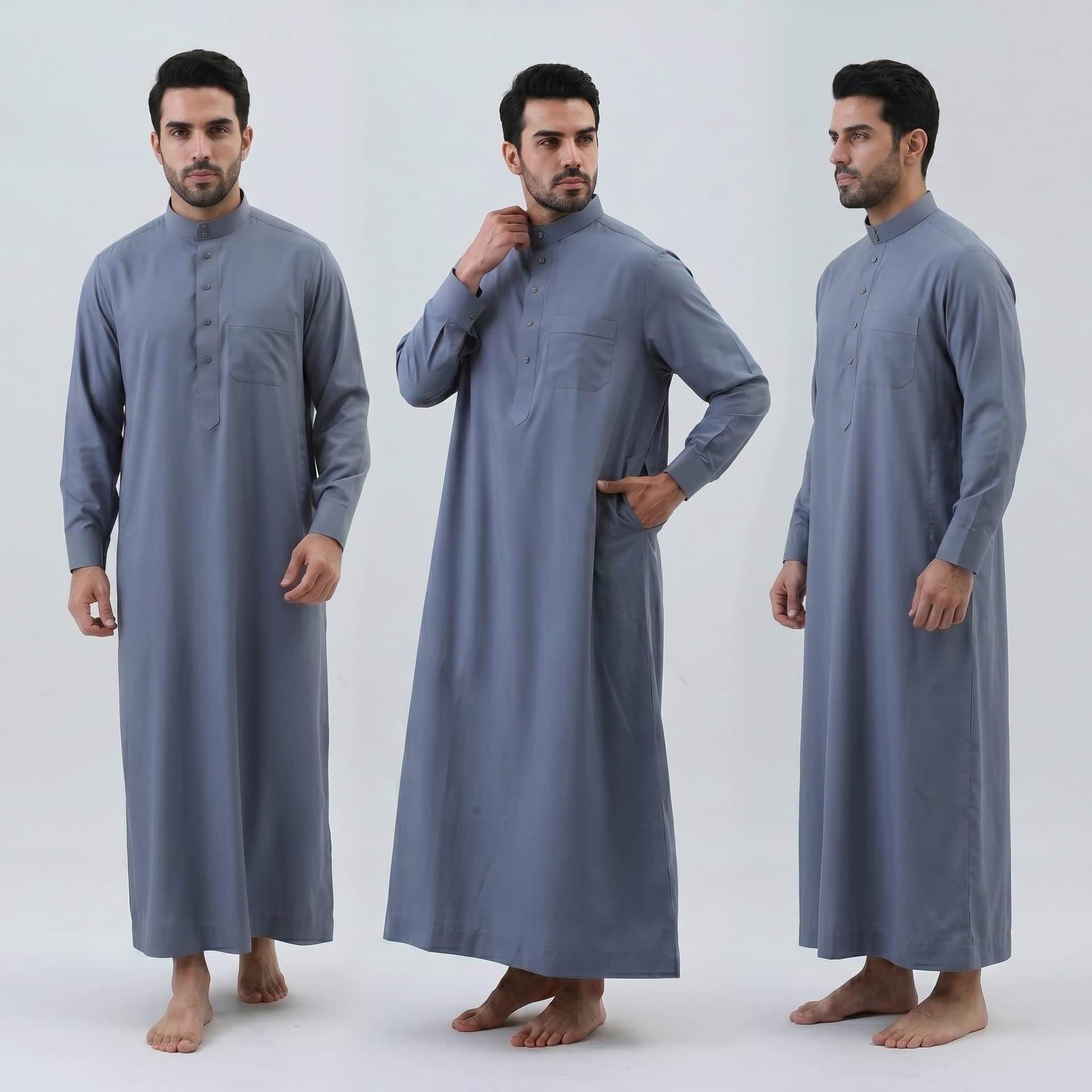 SP0069 New small stand-up collar fashion men's Thobe long-sleeved robe casual high-end loose outer robe