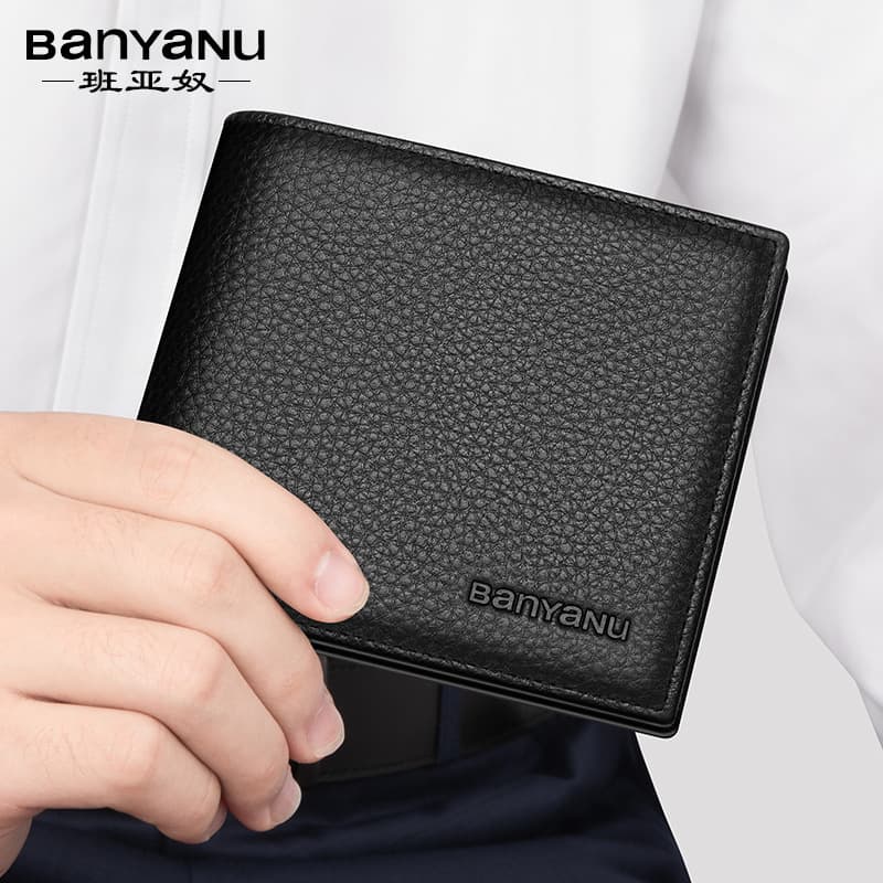 Guangzhou Banyanu Leather Factory Men's Genuine Leather Short Wallet 2026 New Style Simple Slim Wallet Leather Billfold