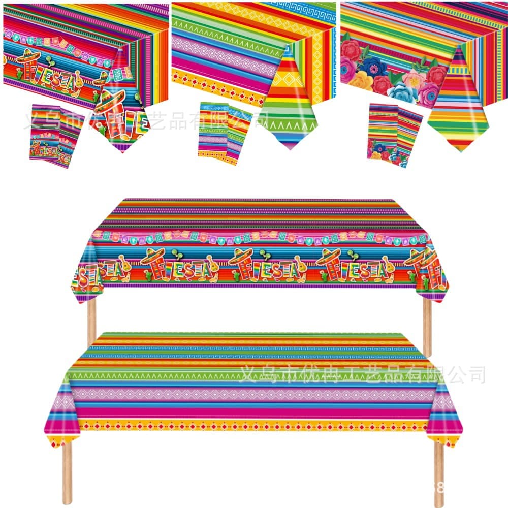 Mexican Carnival Night Theme Disposable PE Plastic Tablecloth for Holiday Party Decorations
