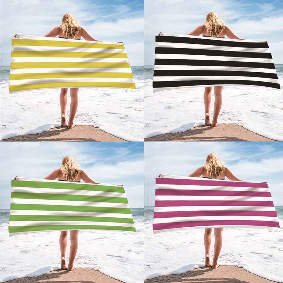 Export Single-Sided Fleece Beach Towel Microfiber Beach Bath Towel Striped Pattern Towel Bath Towel Summer Beach