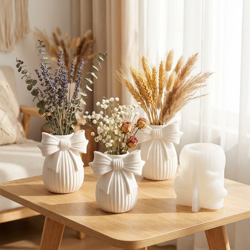 Caifu bow striped flowerpot silicone mold vase gypsum cement mold home furnishings mold
