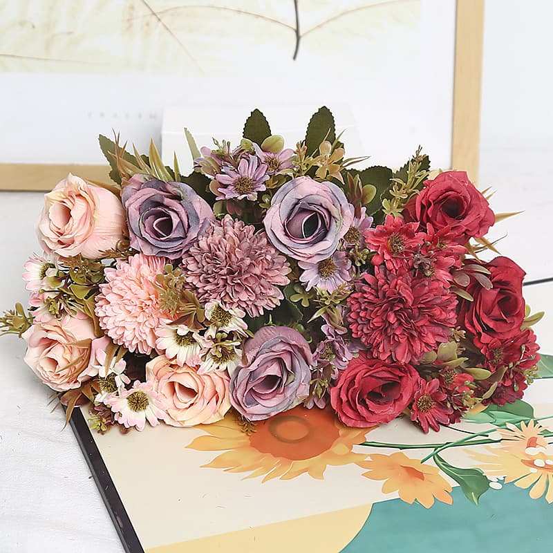 Artificial European-Style Rose Flower Home Decoration Fake Flowers Wedding Floral Arrangement Flower Wall Photography Bouquet