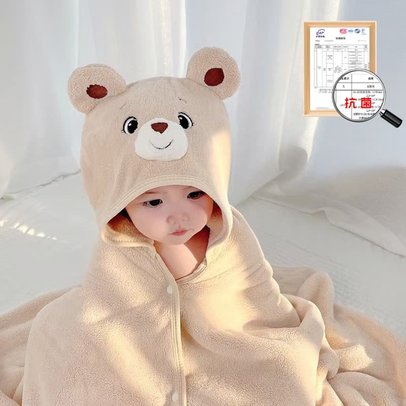 Children's Bath Towel, Wearable Hooded Cape, Newborn Baby Quick-Dry Absorbent Bathrobe
