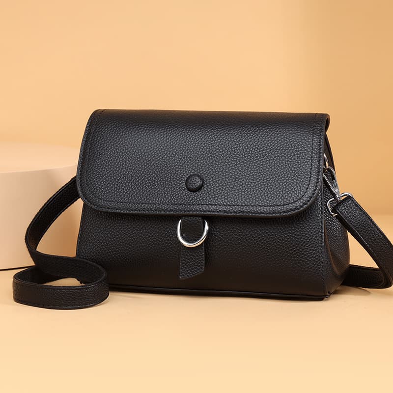 Genuine leather cross-border 2025 texture small square bag women's fashion solid color double-layer shoulder bag middle-aged mother cross-body shoulder bag
