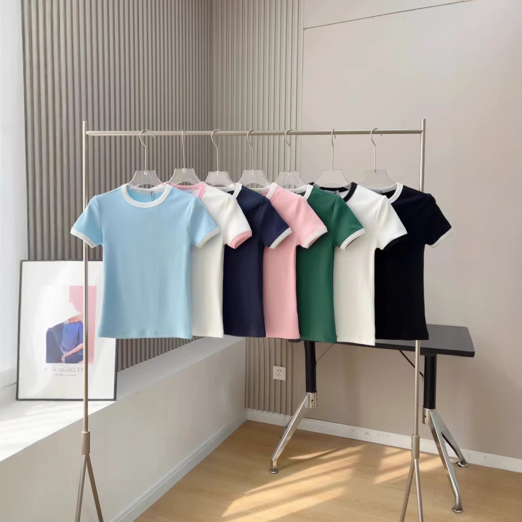 Cross-border 26s New Crocodile Color Edging, Youthful, Fashionable, Versatile Ribbed Comfortable and Energetic Slimming T-Shirt Short-Sleeve for Women
