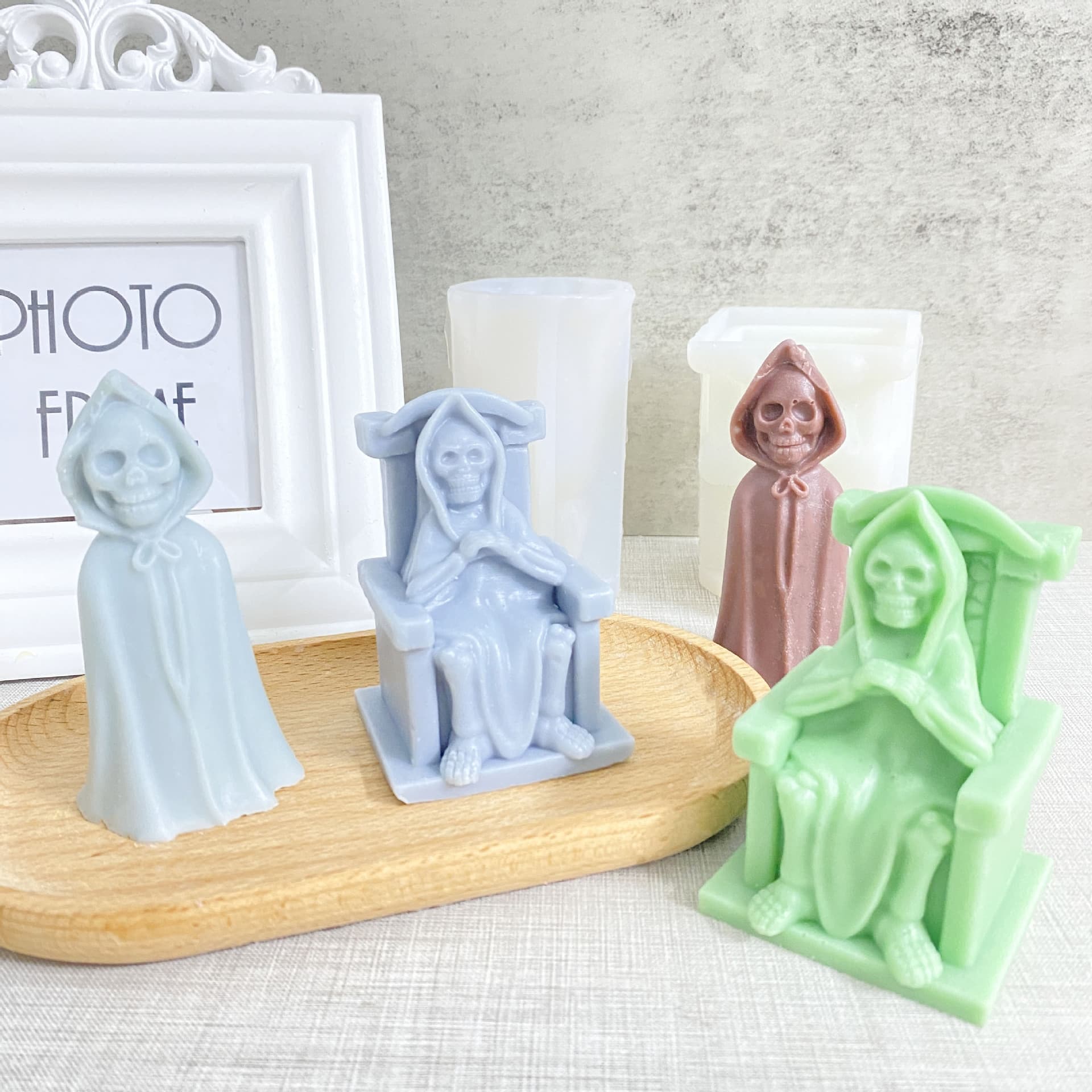 New Halloween skull wizard silicone mold diy seat ghost king skull candle plaster silicone mold