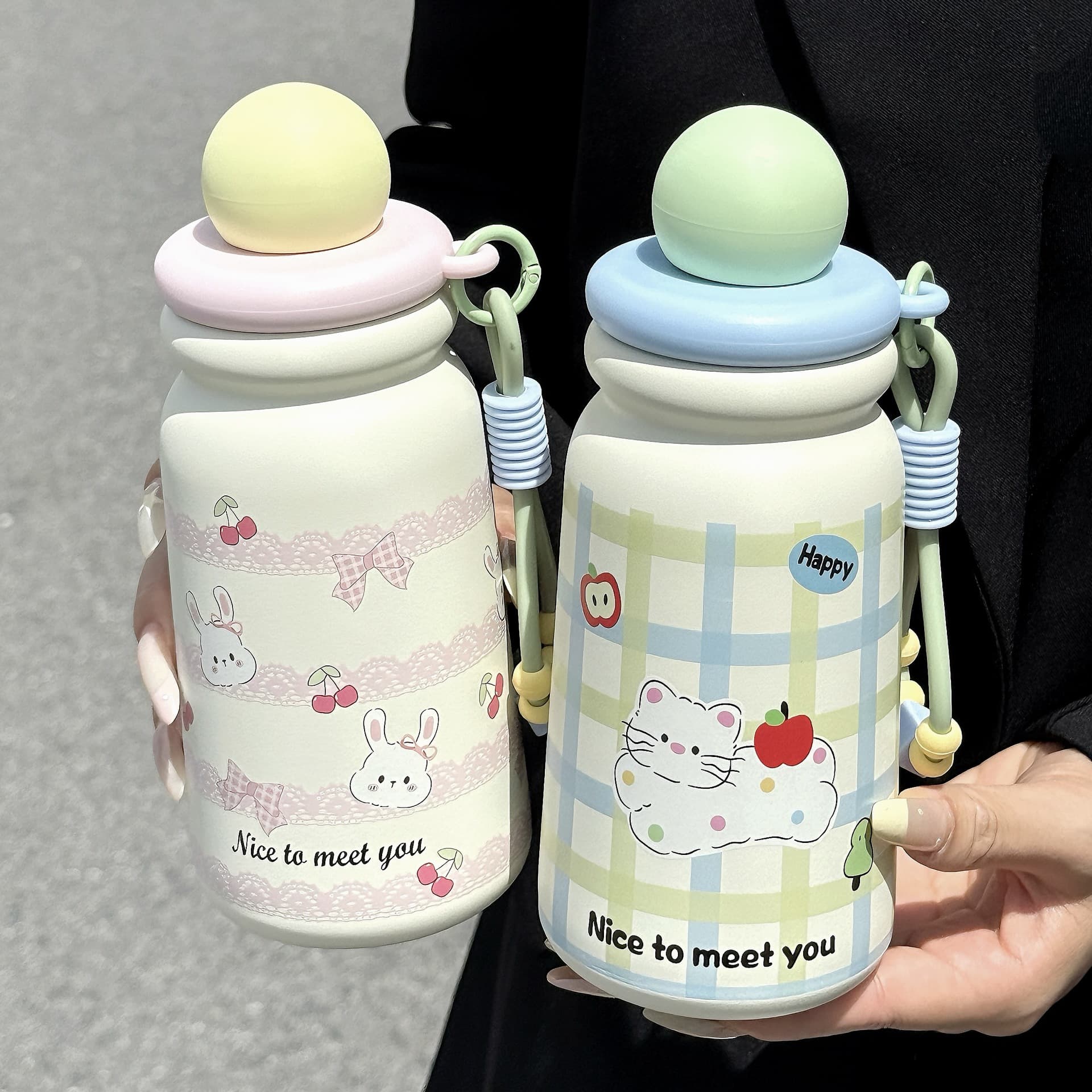 Cute Ins-style Thermal Cup for Women, Portable Coffee Cup with Straw, Stainless Steel Water Bottle for Students