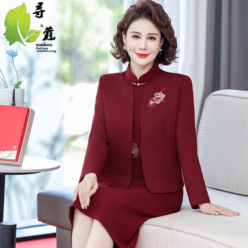 Spring Celebration Women's Dress Two-Piece Set 40 Year Old Mother-In-Law Wedding Dress Festive Female Clothing Ensemble