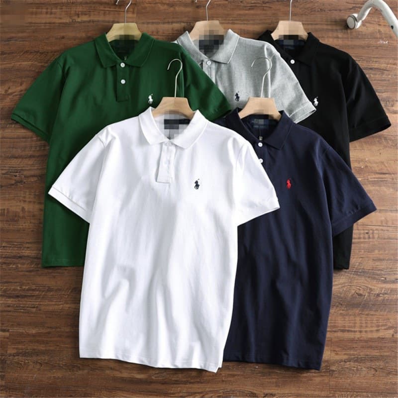 2026 Cross-Border Men's Polo Shirt Solid Color Business Spread Collar Embroidery Ralph Lauren Style Short Sleeve Casual Small Pony Embroidered Logo