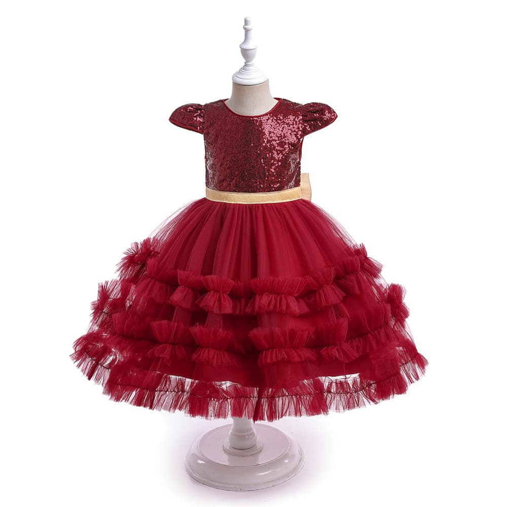 Princess Dress Children's Formal Wear Tulle Puffy Skirt Folded Sequin Edge Show Hostess Suitable for Ages 3 to 8 Years Old