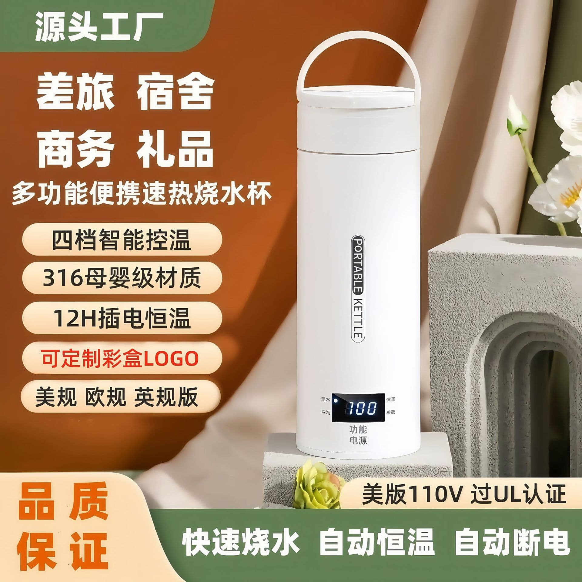 Cross-border Exclusive 110V US, UK, EU Standard Portable Electric Heating Cup, Small Electric Kettle