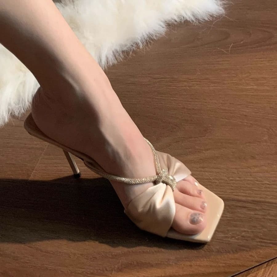 Fashionable Summer Fairy Style Women's High Heel Sandals 2024 Square Toe Open Toe Stiletto Heel Slippers