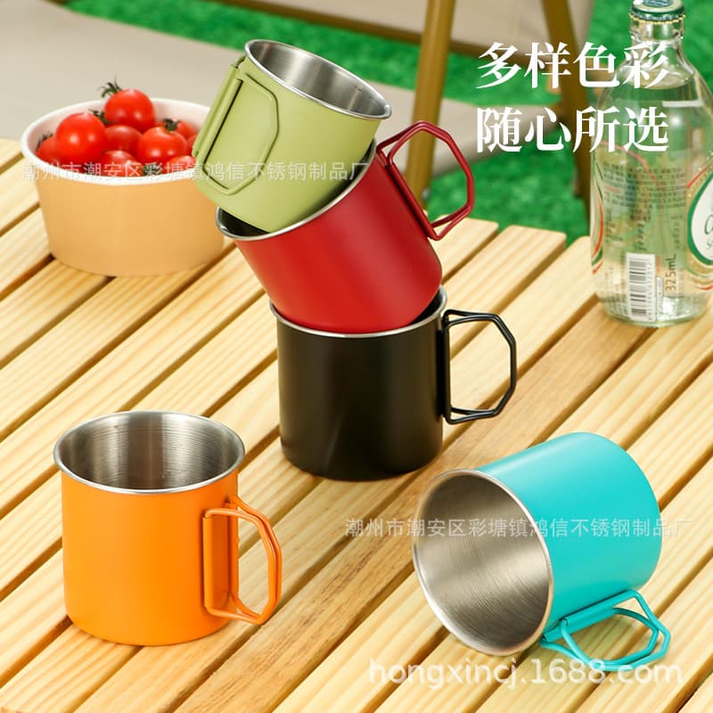 Outdoor 304 stainless steel cup, camping hanging folding cup, coffee cup, tea cup, colorful beer cup