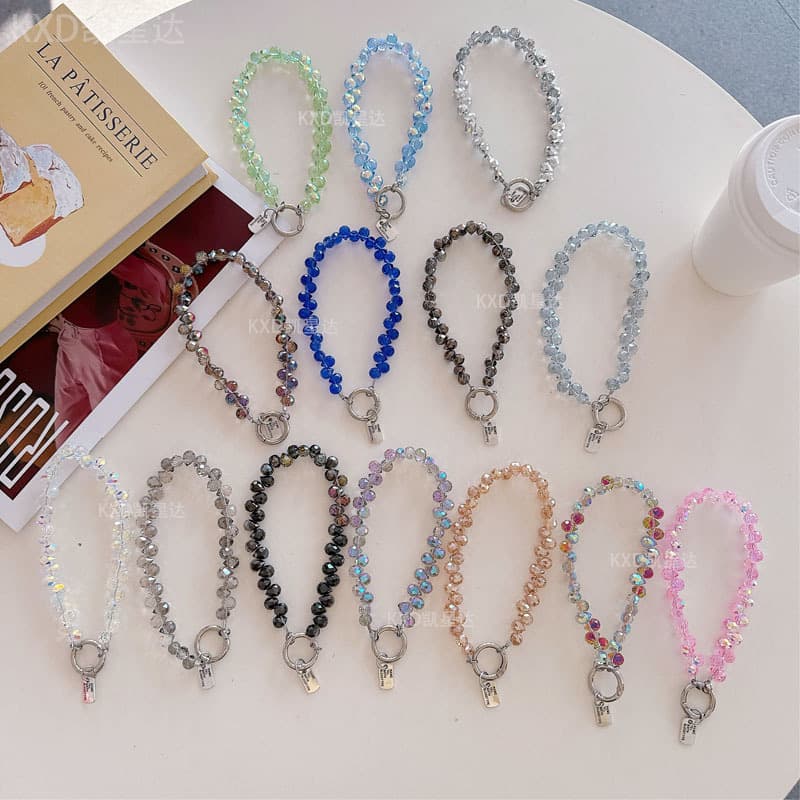 New Light Luxury Multi-Color Ins Style Japanese-Korean Strawberry Crystal Teardrop Beaded Pendant Phone Case Strap Keychain Decoration