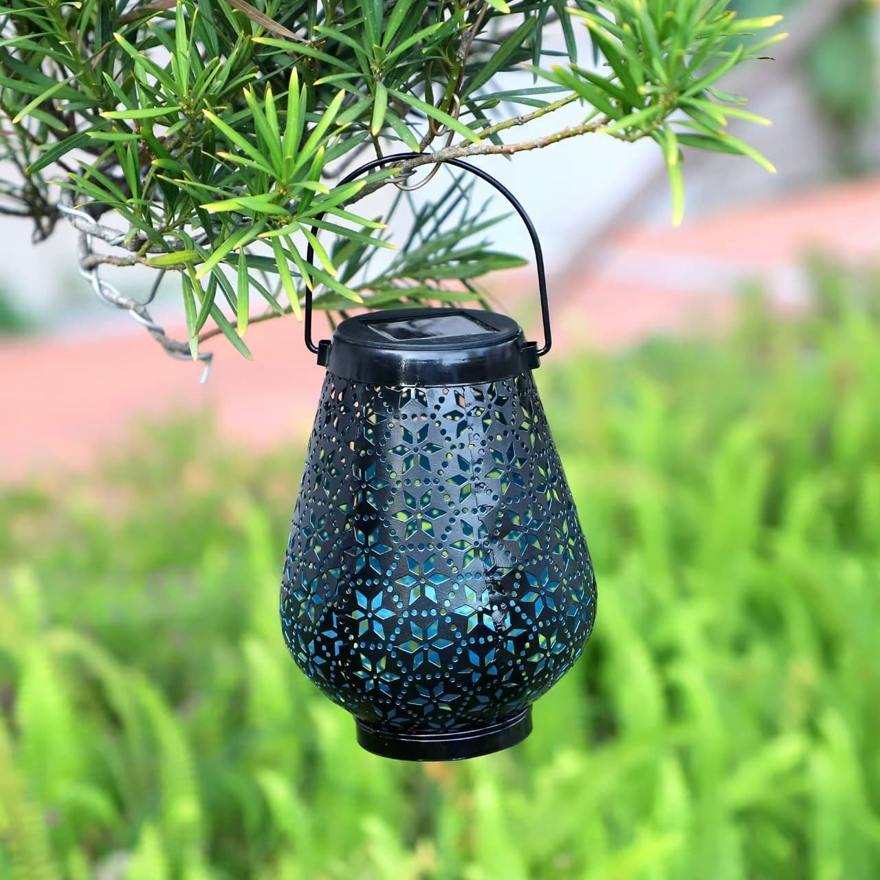 Solar Iron Art Lantern Outdoor Garden Park Decorative Landscape Light Hollow Projection Light Solar Panel with Light Control