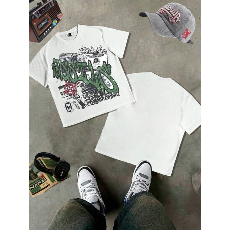 Ouma Pure Cotton Men's Fall Clothes Green Letters Pattern Men's Casual