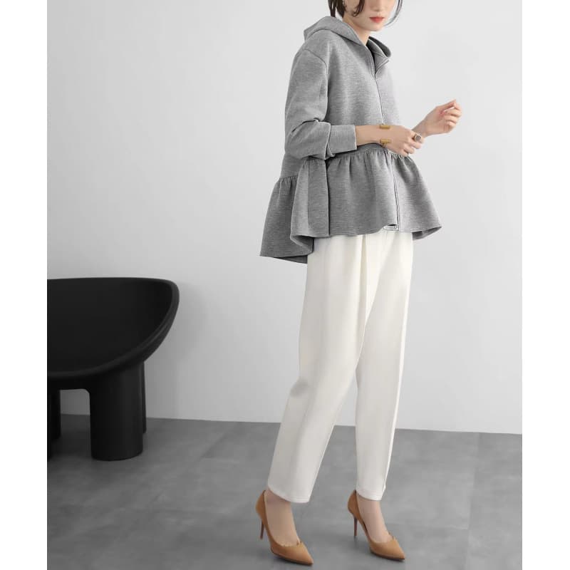 Women's Autumn Casual Hooded Zip-Up Long-Sleeve Asymmetrical Front-Short Back-Long Ruffle Patchwork Cardigan Sweatshirt Coat