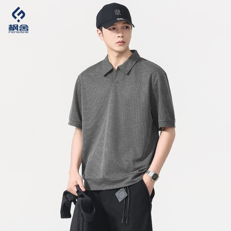 Fengshe Men's Wear / 2026 Summer Turn-Down Collar Short-Sleeve Polo Shirt for Men, Loose Chest Casual Polo Neck T-Shirt Top