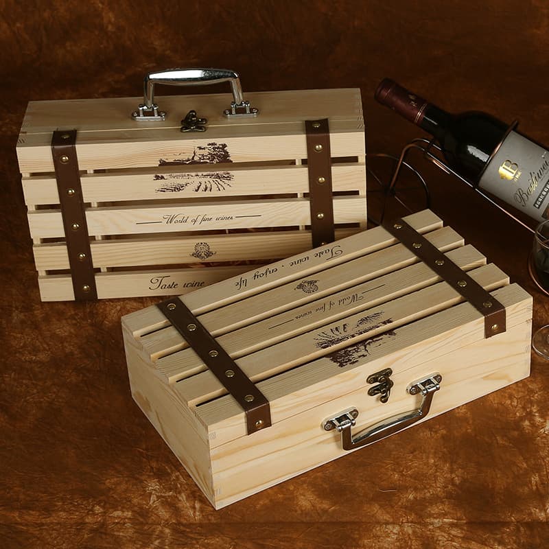 Double-bottle red wine box, solid wood wine box, wine packaging box, pine gift box, paulownia gift box