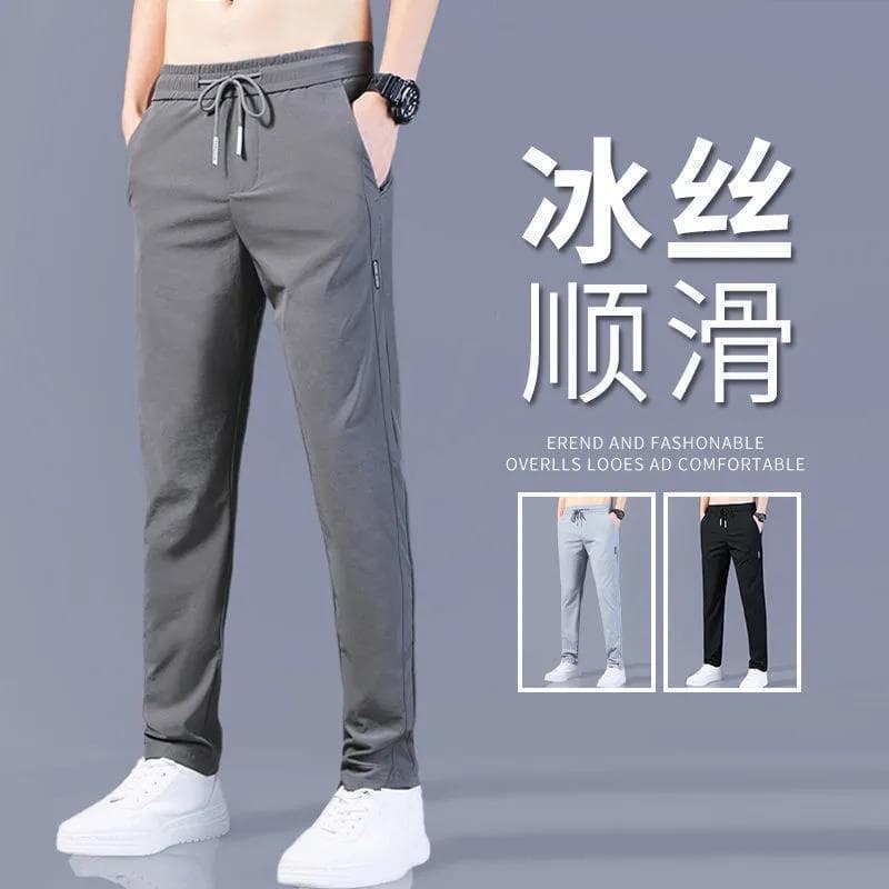 Slim Ice Silk Men's Long Pants Summer Large Size Stretch Quick-Dry Casual Pants Loose Sports Breathable Straight Leg Men's Trousers