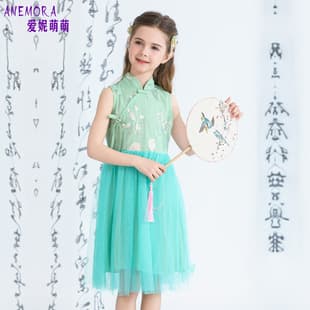 2026 New Girl's Cheongsam Dress Vest Dress Improved Chinese Style Thin Princess Dress Girl Summer Chinese Style Dress