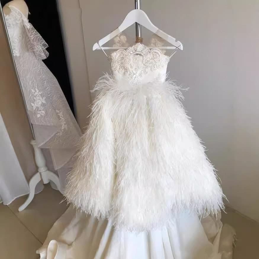 Girls' Formal Dress Children's Princess Dress White Wedding Gown Little Flower Girl Fashionable New Light Luxury Tutu Skirt