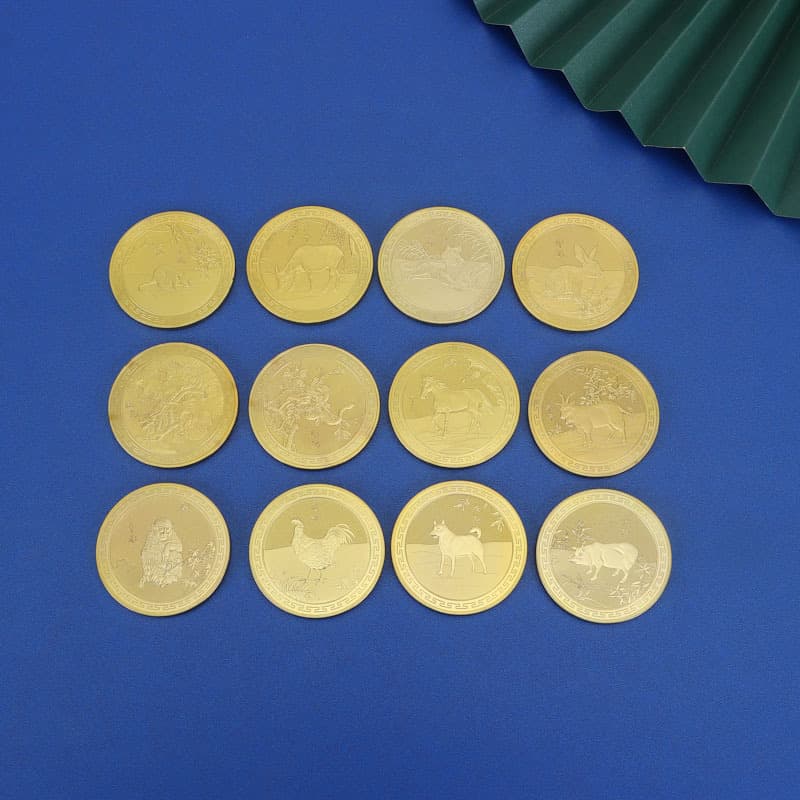 Chinese Zodiac Commemorative Coin Badge Souvenir Tourist Attraction Gift Birthday Gold Coin Metal Relief Lucky Coin