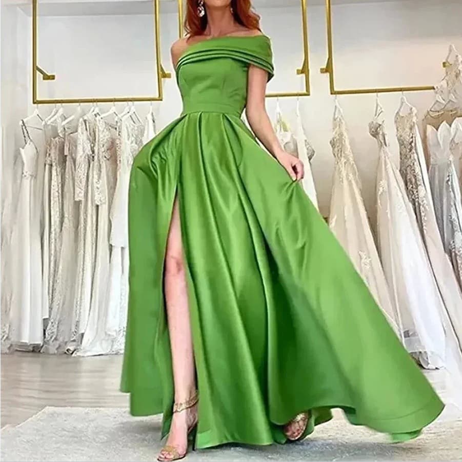 European and American Evening Dress Women Light Luxury French Off-Shoulder Dress Cross-Border Host Celebrity Style Stage Performance Gown