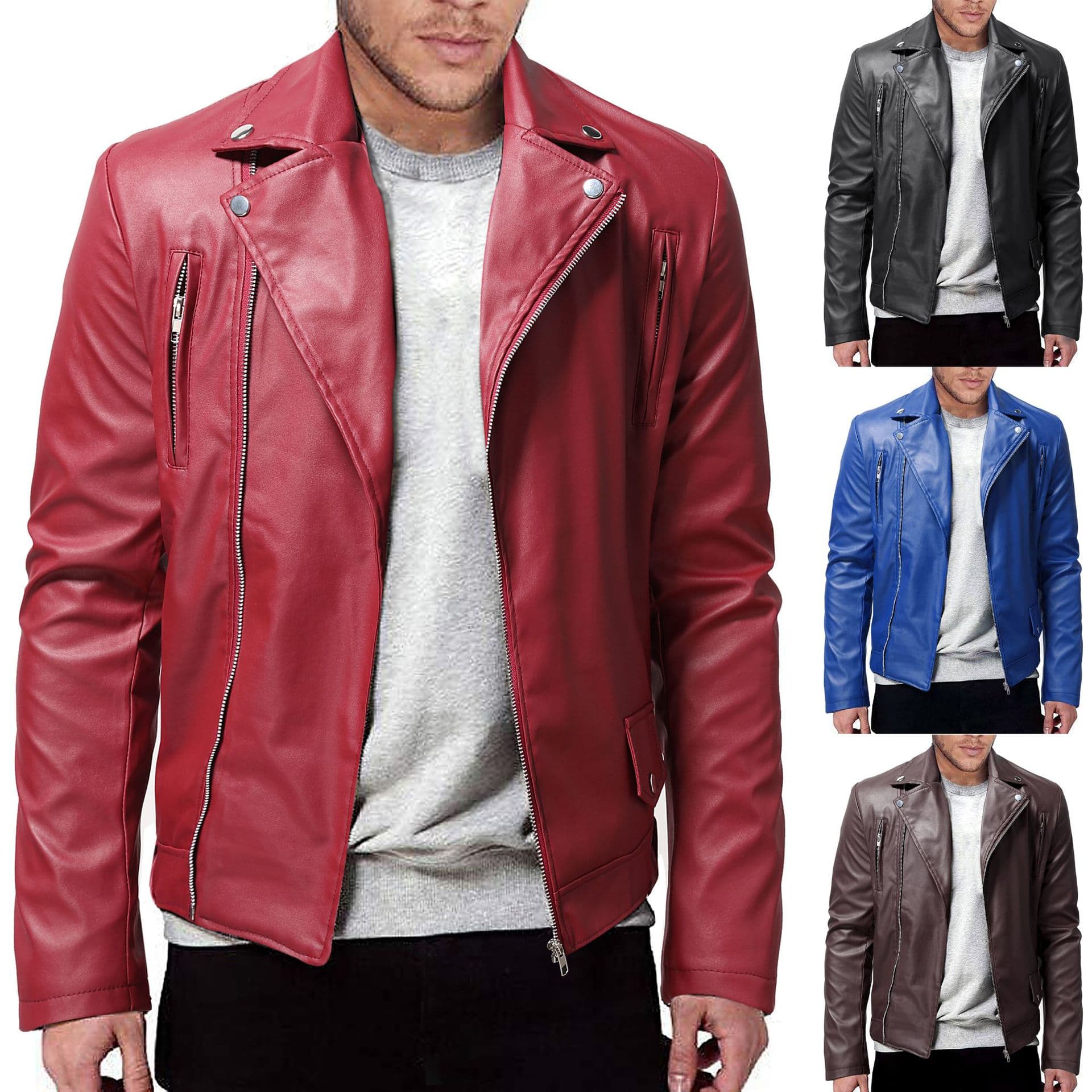 AliExpress Amazon Foreign Trade Men's Leather Jacket 2022 Cross-Border Spring and Autumn New Men's Leather Jacket Youth Jacket Fashion
