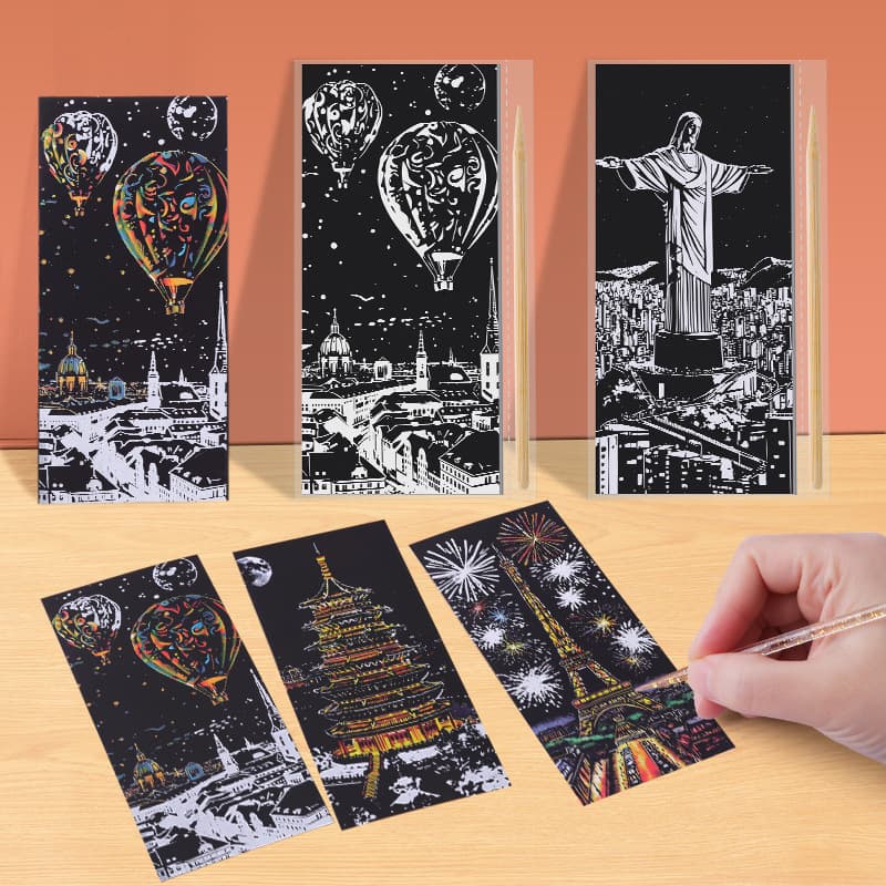 Colorful Scratch Paper Art Set for Children, DIY Scratch-off Wax Paper for Elementary Students, Black Drawing Paper for Cross-border Use