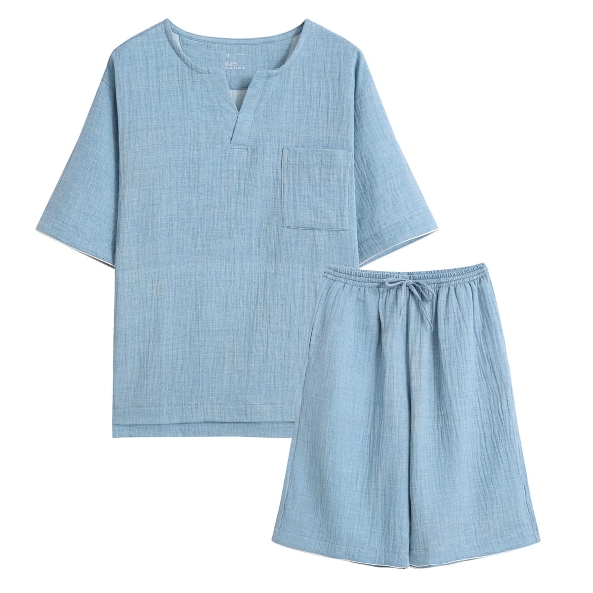 Japanese-style Muji-inspired premium pure cotton double-layer gauze pajama set for men, pure cotton short-sleeve sleepwear, summer crinkle gauze shorts, loungewear