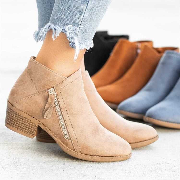 Independent Site Wish Export Women's Shoes New Chunky Heel Large Size Women's Boots Suede Martin Boots Low Heel Side Zipper Short Boots Women