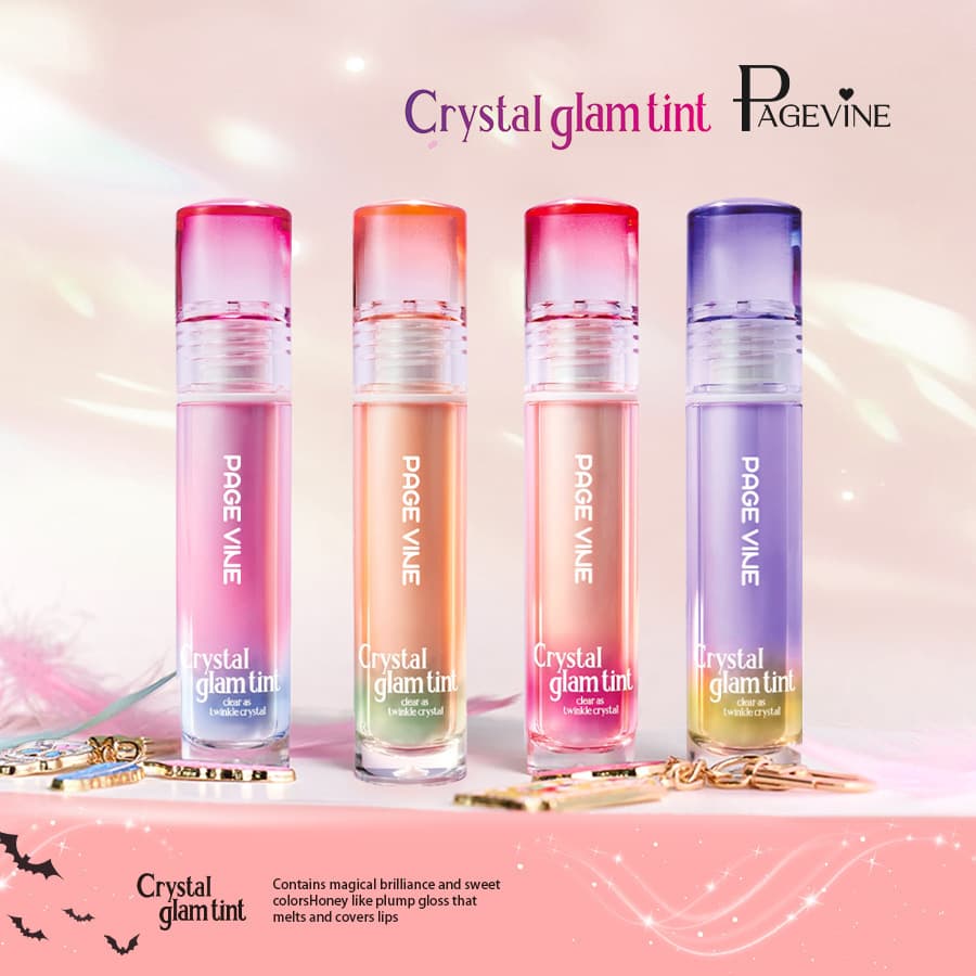 PAGE VINE Mirror Crystal Lip Oil Lip Gloss Pure Desire Lip Glaze Moisturizing Lip Gloss Water Gloss Non-Stick Cup Foreign Trade