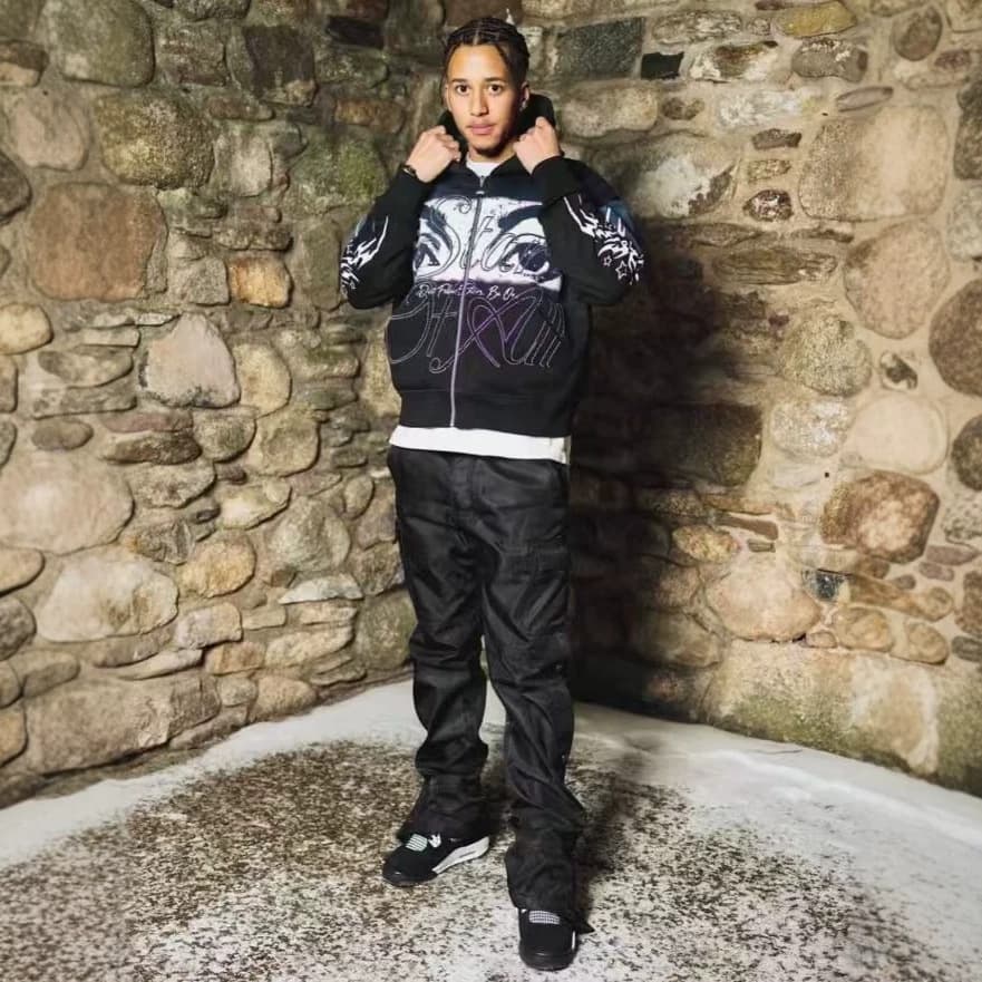 Y2K subculture sleeves thorns flame five-pointed star floral letter print on the chest oversize casual hoodie