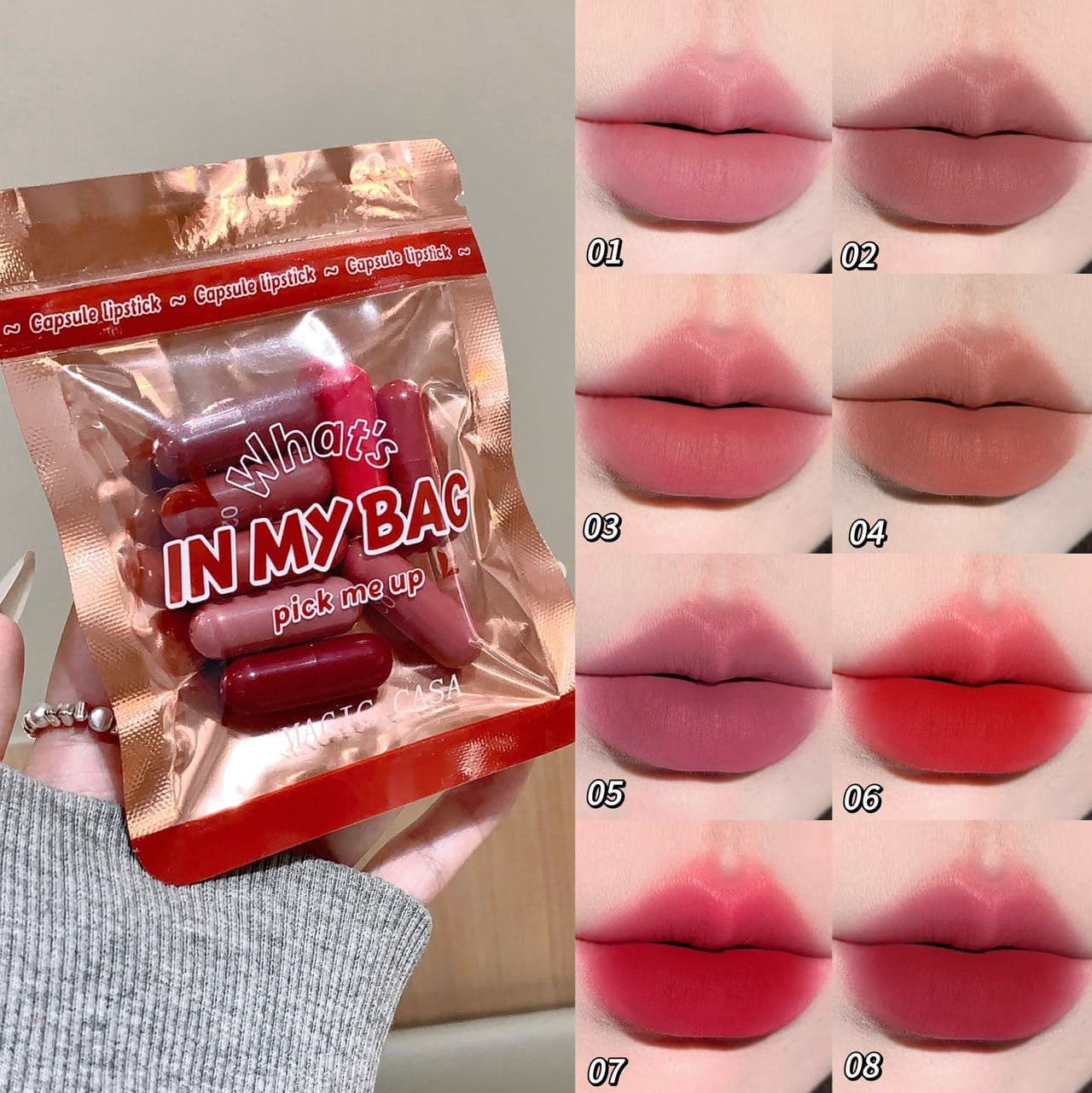 [Exclusive for cross-border supply] Matte 8-color capsule lipstick set, natural long-lasting non-stick cup mini matte lipstick wholesale