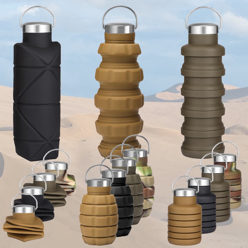 Cross-border Creative Silicone Folding Water Bottle Food Grade Outdoor Camouflage Water Cup Retractable Sports Water Bottle with Handle